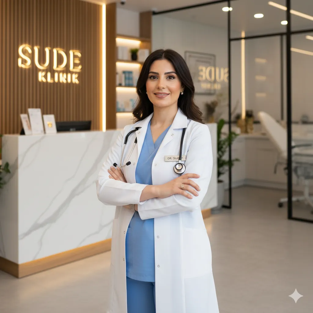 Female doctor posing with white coat and stethoscope,